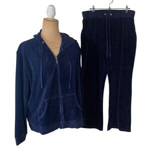 NY & Co Velour Set Pants Full Zip Jacket Blue Size XL/L (READ)